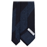 Viola Milano - Cravatta a Righe in Tessuto Granatina/Shantung - Navy/Mare - Handmade in Italy - Luxury Exclusive Collection