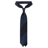 Viola Milano - Cravatta a Righe in Tessuto Granatina/Shantung - Navy/Mare - Handmade in Italy - Luxury Exclusive Collection