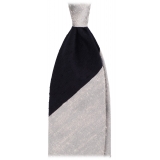 Viola Milano - Cravatta in Shantung Mano a Righe - Blu Navy/Bianco - Handmade in Italy - Luxury Exclusive Collection