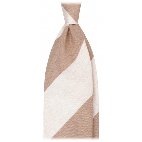 Viola Milano - Cravatta in Shantung Intrecciata a Mano a Righe - Sabbia/Caffè - Handmade in Italy - Luxury Exclusive Collection