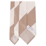 Viola Milano - Cravatta in Shantung Intrecciata a Mano a Righe - Sabbia/Caffè - Handmade in Italy - Luxury Exclusive Collection
