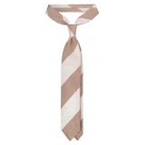 Viola Milano - Cravatta in Shantung Intrecciata a Mano a Righe - Sabbia/Caffè - Handmade in Italy - Luxury Exclusive Collection