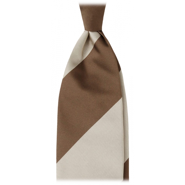 Viola Milano - Cravatta in Seta Jacquard con Righe - Caffè/Beige - Handmade in Italy - Luxury Exclusive Collection