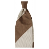 Viola Milano - Cravatta in Seta Jacquard con Righe - Caffè/Beige - Handmade in Italy - Luxury Exclusive Collection
