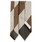 Viola Milano - Cravatta in Seta Jacquard con Righe - Caffè/Beige - Handmade in Italy - Luxury Exclusive Collection