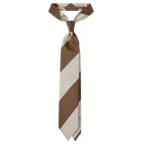 Viola Milano - Cravatta in Seta Jacquard con Righe - Caffè/Beige - Handmade in Italy - Luxury Exclusive Collection