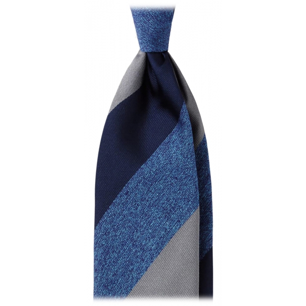 Viola Milano - Cravatta in Seta Jacquard Lavorata a Mano con Righe - Denim Mix - Handmade in Italy - Luxury Exclusive Collection