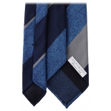 Viola Milano - Cravatta in Seta Jacquard Lavorata a Mano con Righe - Denim Mix - Handmade in Italy - Luxury Exclusive Collection
