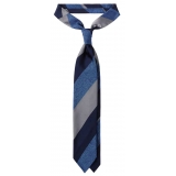 Viola Milano - Block Stripe Handrolled Woven Silk Jacquard Tie - Denim Mix - Handmade in Italy - Luxury Exclusive Collection