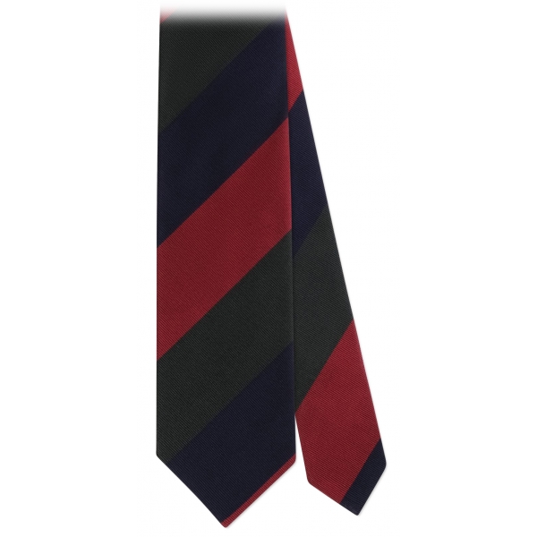 Viola Milano - Cravatta in Seta Jacquard Lavorata a Mano con Righe - Navy Mix - Handmade in Italy - Luxury Exclusive Collection