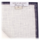 Viola Milano - Confezione da 3 Fazzoletti da Taschino in Lino - Navy - Handmade in Italy - Luxury Exclusive Collection