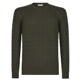 Viola Milano - Maglione in Maglia a Trecce 100% Cashmere - Verde Militare - Handmade in Italy - Luxury Exclusive Collection