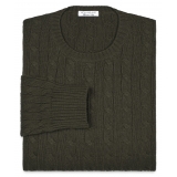 Viola Milano - Cable Knit 100% Cashmere Sweater - Army Green - Handmade in Italy - Luxury Exclusive Collection