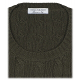 Viola Milano - Maglione in Maglia a Trecce 100% Cashmere - Verde Militare - Handmade in Italy - Luxury Exclusive Collection