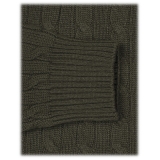 Viola Milano - Maglione in Maglia a Trecce 100% Cashmere - Verde Militare - Handmade in Italy - Luxury Exclusive Collection