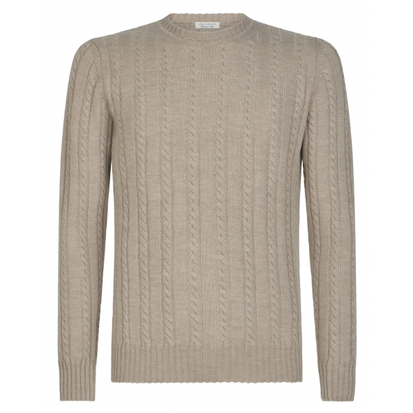Viola Milano - Maglione in Maglia a Trecce 100% Cashmere - Beige - Handmade in Italy - Luxury Exclusive Collection