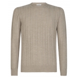 Viola Milano - Maglione in Maglia a Trecce 100% Cashmere - Beige - Handmade in Italy - Luxury Exclusive Collection