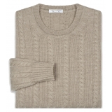 Viola Milano - Maglione in Maglia a Trecce 100% Cashmere - Beige - Handmade in Italy - Luxury Exclusive Collection