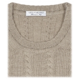 Viola Milano - Maglione in Maglia a Trecce 100% Cashmere - Beige - Handmade in Italy - Luxury Exclusive Collection