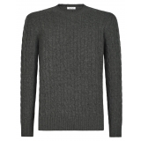 Viola Milano - Maglione in Maglia a Trecce 100% Cashmere - Grigio Scuro - Handmade in Italy - Luxury Exclusive Collection