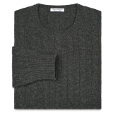 Viola Milano - Maglione in Maglia a Trecce 100% Cashmere - Grigio Scuro - Handmade in Italy - Luxury Exclusive Collection