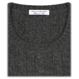 Viola Milano - Maglione in Maglia a Trecce 100% Cashmere - Grigio Scuro - Handmade in Italy - Luxury Exclusive Collection