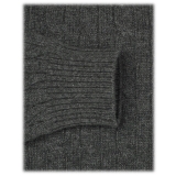 Viola Milano - Maglione in Maglia a Trecce 100% Cashmere - Grigio Scuro - Handmade in Italy - Luxury Exclusive Collection