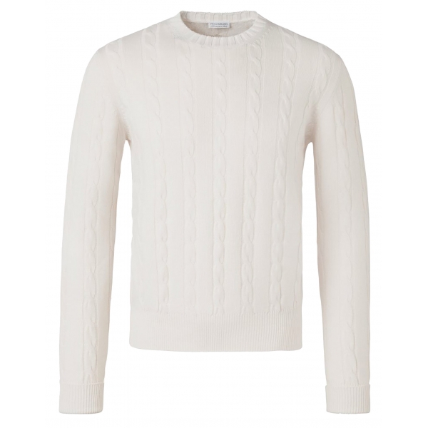 Viola Milano - Maglione in Maglia a Trecce 100% Cashmere - Avorio - Handmade in Italy - Luxury Exclusive Collection