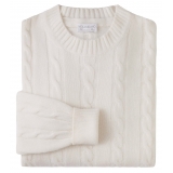 Viola Milano - Maglione in Maglia a Trecce 100% Cashmere - Avorio - Handmade in Italy - Luxury Exclusive Collection