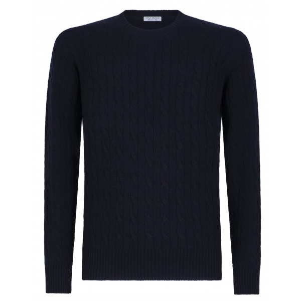 Viola Milano - Cable Knit 100% Cashmere Sweater - Navy - Handmade in Italy - Luxury Exclusive Collection