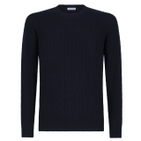 Viola Milano - Maglione in Maglia a Trecce 100% Cashmere - Navy - Handmade in Italy - Luxury Exclusive Collection
