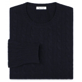 Viola Milano - Maglione in Maglia a Trecce 100% Cashmere - Navy - Handmade in Italy - Luxury Exclusive Collection