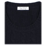 Viola Milano - Maglione in Maglia a Trecce 100% Cashmere - Navy - Handmade in Italy - Luxury Exclusive Collection