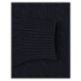 Viola Milano - Maglione in Maglia a Trecce 100% Cashmere - Navy - Handmade in Italy - Luxury Exclusive Collection