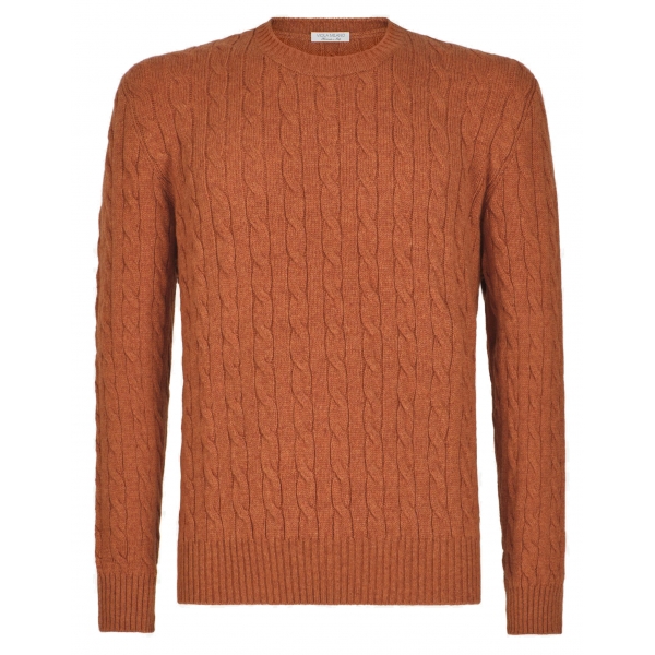 Viola Milano - Maglione in Maglia a Trecce 100% Cashmere - Arancione - Handmade in Italy - Luxury Exclusive Collection