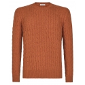 Viola Milano - Maglione in Maglia a Trecce 100% Cashmere - Arancione - Handmade in Italy - Luxury Exclusive Collection