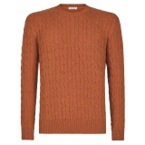 Viola Milano - Maglione in Maglia a Trecce 100% Cashmere - Arancione - Handmade in Italy - Luxury Exclusive Collection