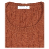 Viola Milano - Maglione in Maglia a Trecce 100% Cashmere - Arancione - Handmade in Italy - Luxury Exclusive Collection