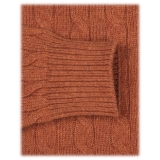 Viola Milano - Maglione in Maglia a Trecce 100% Cashmere - Arancione - Handmade in Italy - Luxury Exclusive Collection