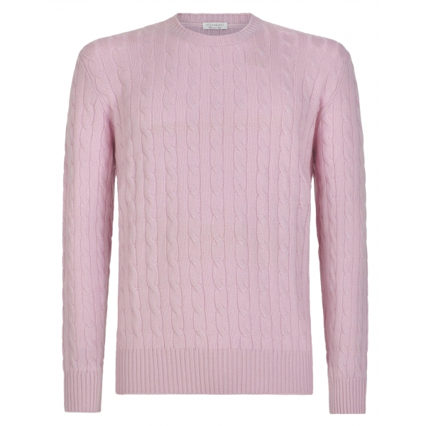 Viola Milano - Maglione in Maglia a Trecce 100% Cashmere - Rosa - Handmade in Italy - Luxury Exclusive Collection