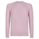 Viola Milano - Maglione in Maglia a Trecce 100% Cashmere - Rosa - Handmade in Italy - Luxury Exclusive Collection