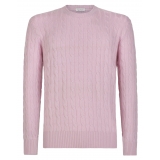 Viola Milano - Maglione in Maglia a Trecce 100% Cashmere - Rosa - Handmade in Italy - Luxury Exclusive Collection