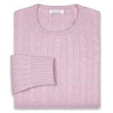 Viola Milano - Maglione in Maglia a Trecce 100% Cashmere - Rosa - Handmade in Italy - Luxury Exclusive Collection