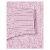 Viola Milano - Maglione in Maglia a Trecce 100% Cashmere - Rosa - Handmade in Italy - Luxury Exclusive Collection