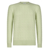 Viola Milano - Maglione in Maglia a Trecce 100% Cashmere - Pistacchio - Handmade in Italy - Luxury Exclusive Collection