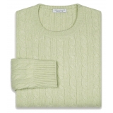 Viola Milano - Maglione in Maglia a Trecce 100% Cashmere - Pistacchio - Handmade in Italy - Luxury Exclusive Collection