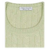 Viola Milano - Maglione in Maglia a Trecce 100% Cashmere - Pistacchio - Handmade in Italy - Luxury Exclusive Collection