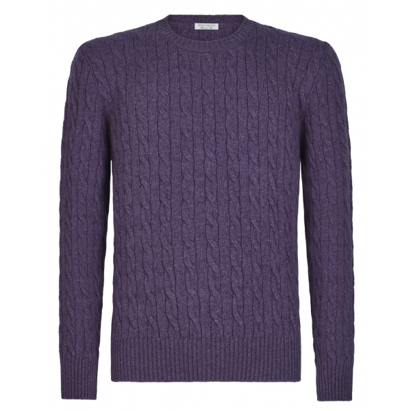 Viola Milano - Maglione in Maglia a Trecce 100% Cashmere - Viola - Handmade in Italy - Luxury Exclusive Collection