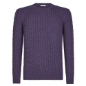 Viola Milano - Maglione in Maglia a Trecce 100% Cashmere - Viola - Handmade in Italy - Luxury Exclusive Collection