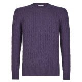 Viola Milano - Maglione in Maglia a Trecce 100% Cashmere - Viola - Handmade in Italy - Luxury Exclusive Collection